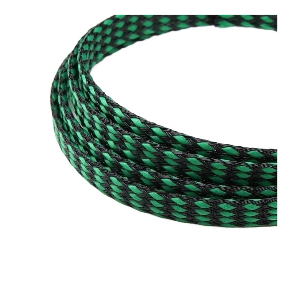 Funda trenzada expandida de 1/5/20/50 m, 4/8/12 mm, hilo de algodón PET de polipropileno suave, envoltura de alambre aislado, línea de protección de cables (verde y negro, 12 mm, 50 metros)