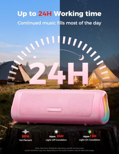 Image of BolaButty Bluetooth Speaker, IPX5 Waterproof Speaker with HD Sound, Up to 20H Playtime, TWS Pairing, BT5.3, Portable Wireless for Home /Party /Outdoor /Beach, Electronic Gadgets, Birthday Gift (Pink)