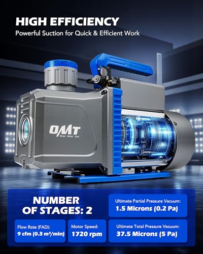 Image of Orion Motor Tech Vacuum Pump 9 CFM Gray | 2 Stage A2L 9 CFM 3 /4 HP Vacuum Pump for R1234yf R32 R134a R22 R410A with 1.5 Micron Ultimate Vacuum, Auto HVAC Vacuum Pump