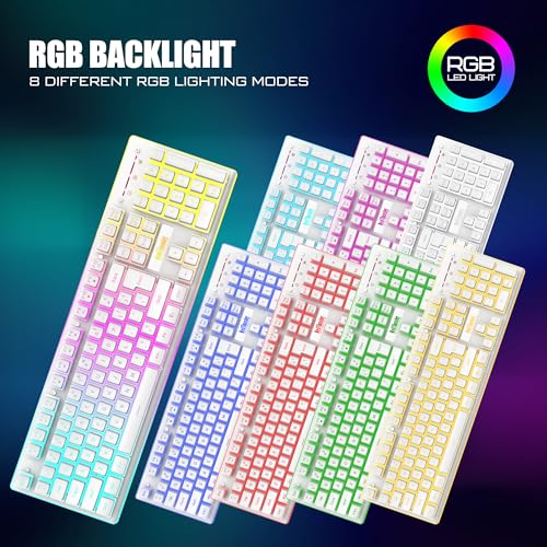 Image of RedThunder K10 Wireless Gaming Keyboard and Mouse Combo, RGB Backlit Rechargeable 3800mAh Battery, Mechanical Feel Anti-ghosting Keyboard + 7D 3200DPI Mice for PC Gamer(White Pudding)