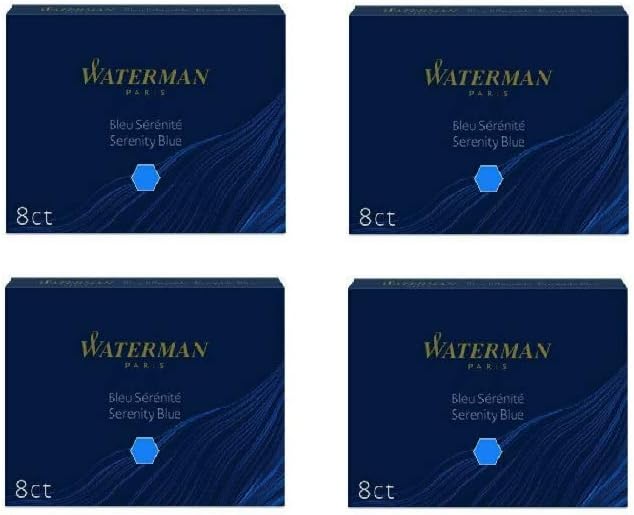 Waterman Fountain Pen Refills - Blue, 8 Cartridges (4-Pack)