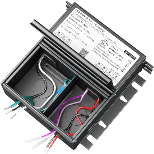 Image of UL Listed 150W 24V 5-in-1 Dimmable LED Driver, Universal Power Supply for TRIAC /Phase, 0-10V, 1-10V, PWM, Potentiometer Dimmers, for LED Strip Lights, Panel, Landscape Lighting, cUL /Class2 /ClassP