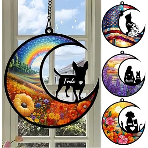 xrlsg Personalized Dog Memorial Suncatcher Custom Name Dog Breeds Suncatcher Ornament Loss of Dog Sympathy Gift for Dog Lover-5" Cover