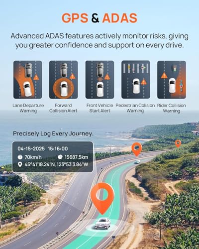 Image of 70mai 4K Dash Cam Front and Rear, Built in Wi-Fi 6 & GPS Car Camera, Super Night Vision, ADAS, 3'' IPS Screen, 24H Parking Mode, Time-Lapse, Loop Recording, with 128GB Card (A800SE) (Pack of 2)