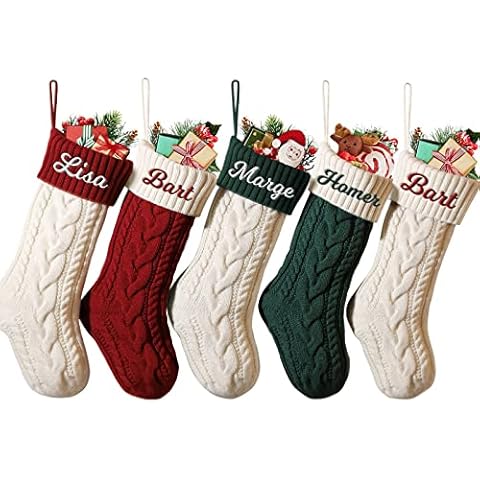 Personalized Christmas Stockings Custom Name Family Christmas Stockings 18” Large Knit Knitted Xmas Stocking for Kids, Rustic Farmhouse Fireplace Hanging Ornament Holiday Xmas Decoration (Set of 5) Cover