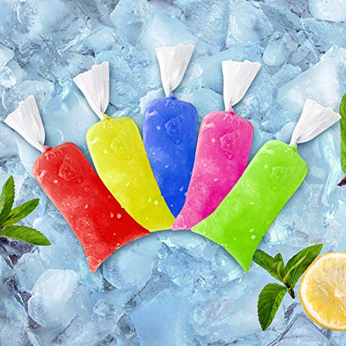 Image of Patelai 200 Pcs Ice Pop Bag 2 x 8 in with Funnel Popsicle Freeze Mold | Silicone Foldable Funnel Included, No Spill Fill, Ice Candy Yogurt Bolis Charamuscas, Clear Seal Pouch