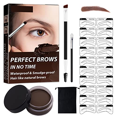 Plantilla Para Cejas,Kit Moldeador Plantilla de Cejas,Eyebrow Stamp Stencil Kit,con 2 Brochas de Punta Doble y Aplicadores de Esponja, cejas Perfectas y Naturales, a Prueba de Agua (Marrón claro)