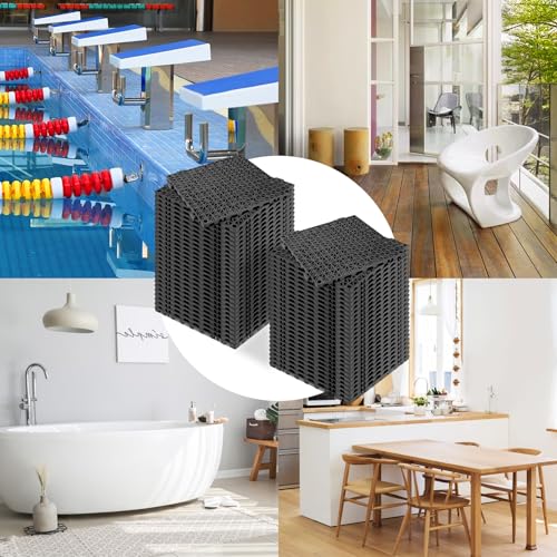 Image of ToLanbbt Modular Interlocking Cushion 55P 11.8 inch x 11.8 inch Interlocking Rubber Floor Drain Holes Non-Slip Splicing Drainage Mats for Deck, Shower, Kitchen, Drain Pool, Sauna Bath, Indoor Outdoor (Black)