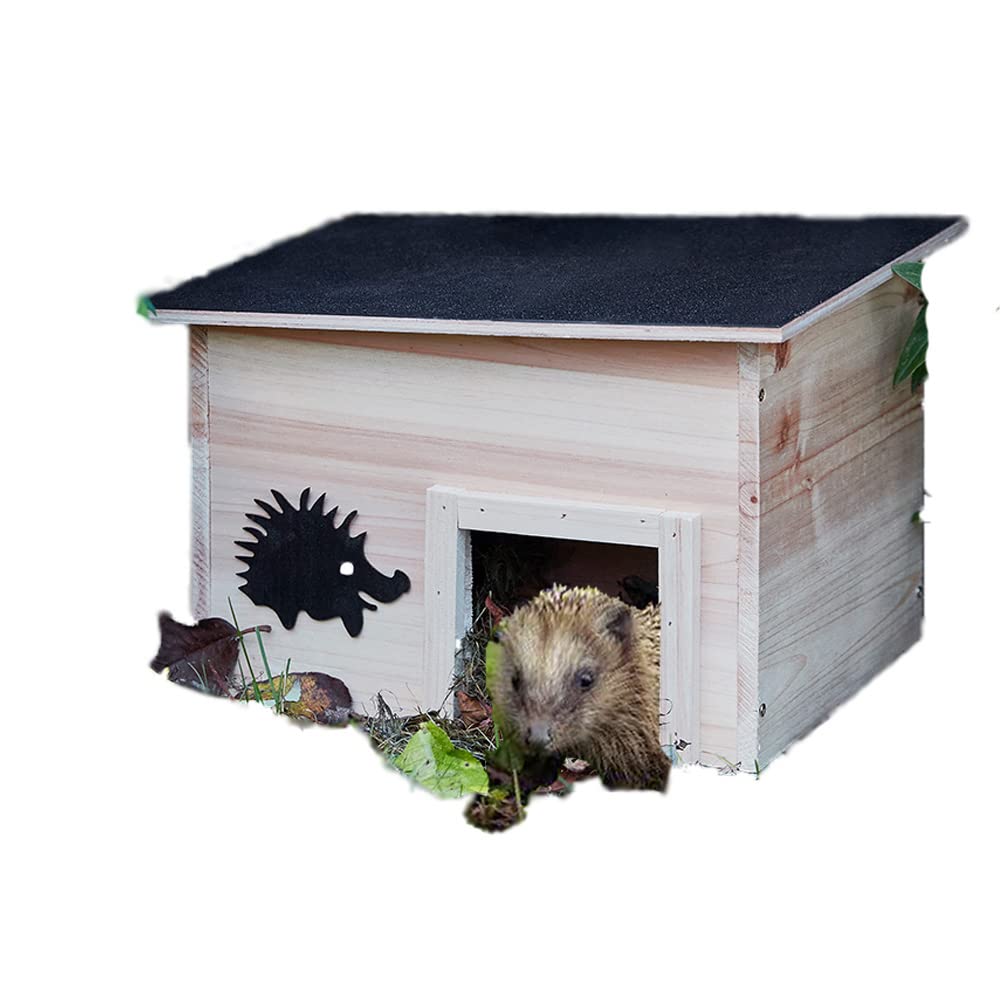AAMEN Wooden Hedgehog House Garden, Predator-Proof Wooden House, Garden Shelter, Slopped Roof And Full Wood Floor Winter House, Hedgehog Gifts, Outdoor Hedgehog Food Station & Home