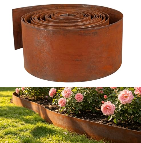 Bordura Jardin Exterior, Bordura Acero Corten 10 m, Borde Jardín Metálica de 14 cm de Altura, Separador Jardín Exterior con Pátina de Oxido, Delimitadores de Bordes para Jardinería