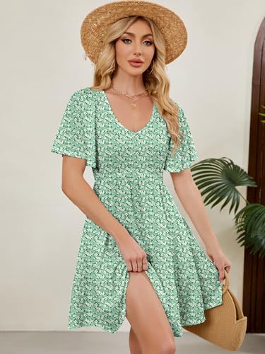Image of UEAL Womens Cute Floral Smocked V Neck Flutter Sleeve Sundress with Pockets Casual Spring Summer Dresses for Women 2026