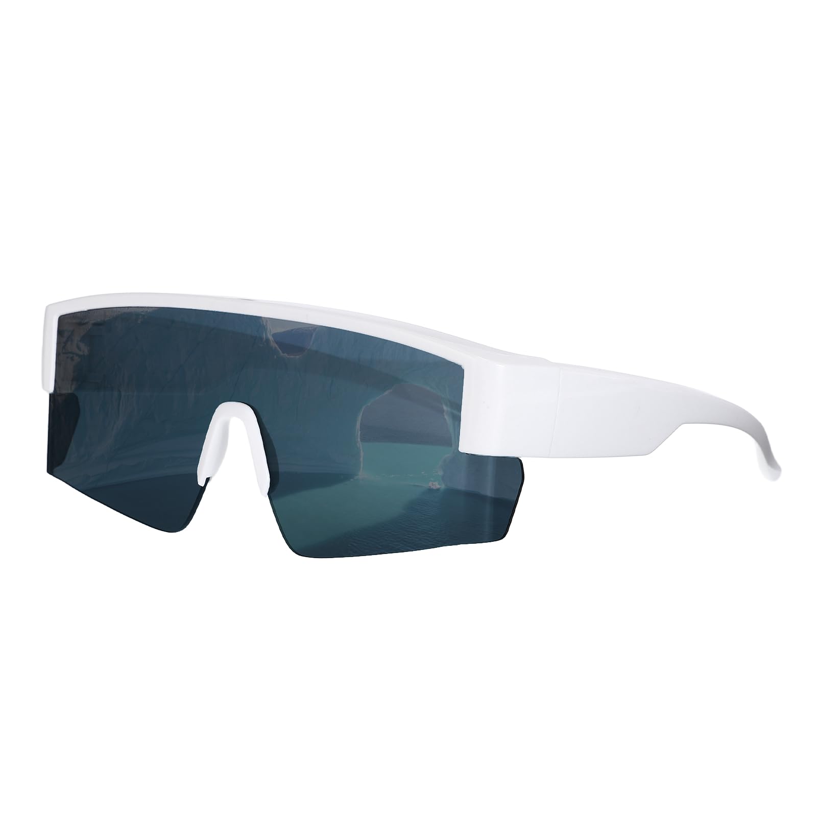 sourcing map Polarized Sports Sunglasses for Men Women, UV400 Protection Fit Over Glasses Cycling Sunglasses for Running Skiing Fishing Goggles, White & Gray
