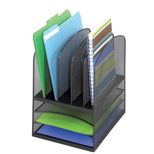 Safco 3266BL Onyx Mesh 5 Sorter, 3 Tray Desktop Organizer. Durable Steel Mesh Construction -3 Horizontal Trays. Multifunctional Use Ideal for Cubicles, Home Offices, Mail Rooms & Classroom