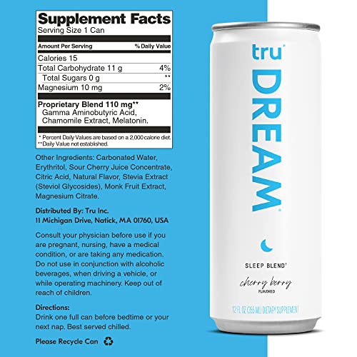 Tru Dream Sparkling Water, Calm Blend Drinks With Liquid Melatonin, Gaba, And 5Htp, Cherry Berry Flavored, 12 Oz (Pack Of 12) #TOP2