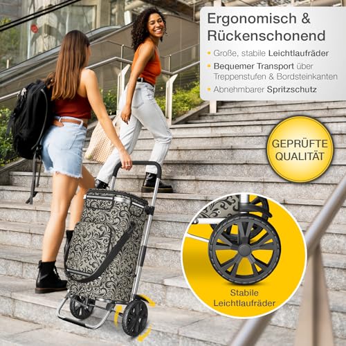 maxVitalis Einkaufstrolley klappbar, Einkaufswagen mit Kühlfach, 3in1 Trolley, Sackkarre & Umhängetasche, Einkaufsrollwagen, Shopping Trolley 43L Kapazität & Spanngurt, Hackenporsche Taupe – Bild 7