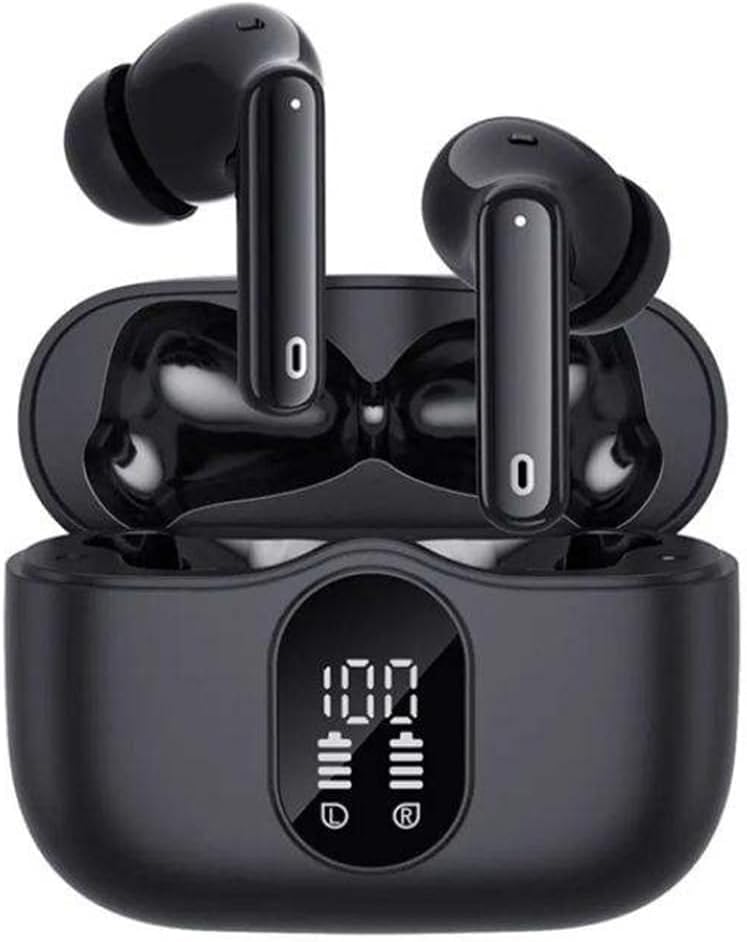 Earbuds Wireless Bluetooth Headphones Built-in ENC Noise Cancelling Mic with LED Power Display Deep Bass Stereo and ANC