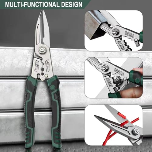 Image of Heavy Duty Industrial Scissors 8.5'', Utility Sharp Aviation Tin Snips, Finely Serrated CR-V Blades with Safety Lock, for Cutting Wires, Cardboard, Plastic, Carpet, Metal Sheet