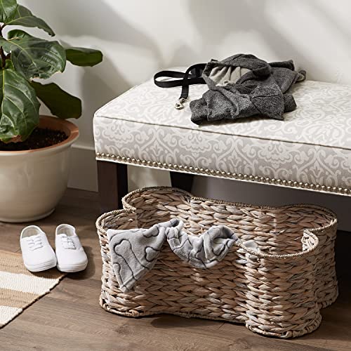 Image of Bone Dry Pet Storage Collection, Bone Shape Hyacinth Toy Basket, White Wash, Small - 17.75x11x7.5 inch