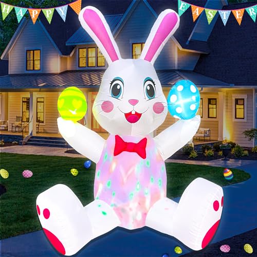 Décorations de Pâques gonflables : lapin géant 1m80 extérieur avec œuf coloré - 4