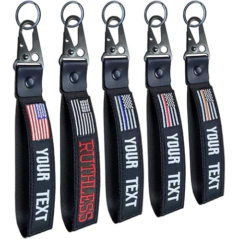 QJS PATCH Customzied Keychain,Personalized Key Tag Embroidery USA Flag Name with Key Ring Car Key Chain Clip Nylon Webbing Buckle for key,Tactical Backpack,Motorcycle Cover