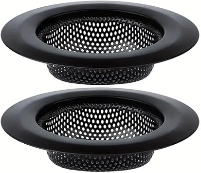 Kitchen Sink Strainers | Kitchen Sink Drain Strainer, Kitchen Essentials Black 2 Pack Large Wide Rim 4.5" Diameter for Homeowners
