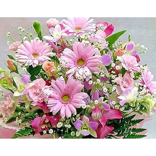 TDFERAN 50x40CM 5D Diamond Painting Pink Daisy Flower Bouquet Kit, Diamant Painting Fleur rose,Tableau Diamond Painting Fleurs, Broderie Diamant Fleurs Rose...
