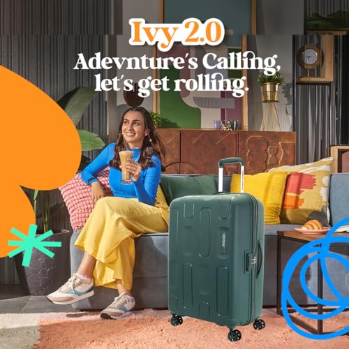 Image of American Tourister Ivy 2.0 | Large Size Check-in Trolley Bag (79 cm) | 360 8 Wheel Travel Luggage | Hard Case Polypropylene (PP) Suitcase | Combination Lock | Dark Forest