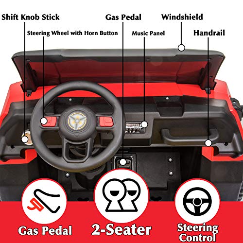 sopbost Ride on Dump Truck 12V 14Ah 4WD Battery Powered Ride On Car with Remote Control 2 Seater Electric Ride on Toys Truck for Kids Boys Girls, Music Play, Bluetooth, Red