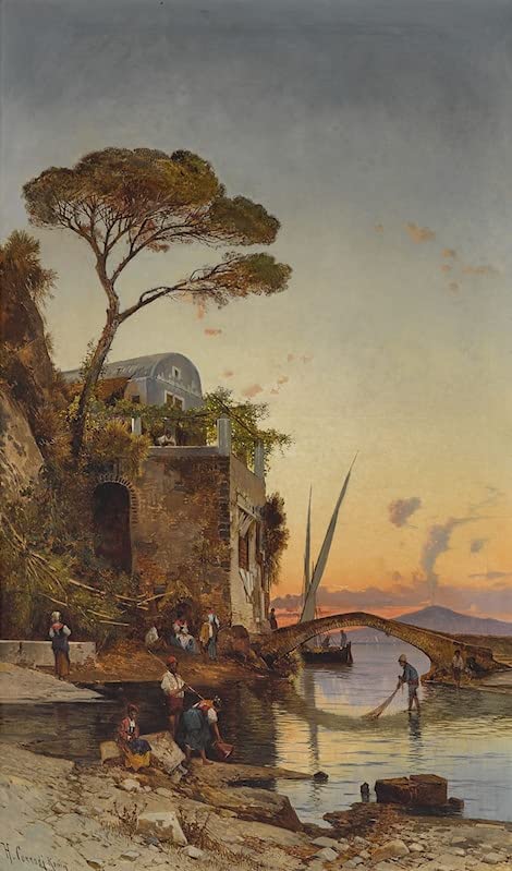 Toile paysage de Naples Hermann David Corrodi reproduction d'art chic
