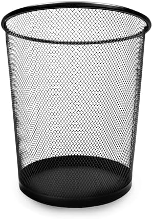 KEPLIN Round Trash Can Bin - 1 Pack Black Non-slip Mesh Bins | Waste Paper Bin | Sturdy Metal Bin Indoor Waste Bin for Home, Bedroom, Office, Bathroom, Living Room, Kitchen