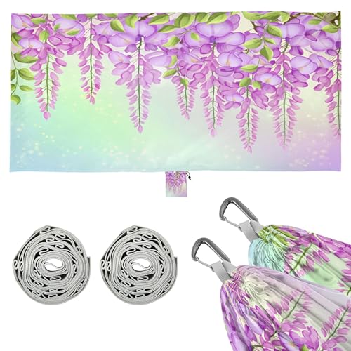 Takiito Cascading Wisteria Flowers Hammock 330 lb Capacity Travel Camping Hammock with Tree Straps, Portable Lightweight for Outdoor Beach Backpacking Backyard Patio