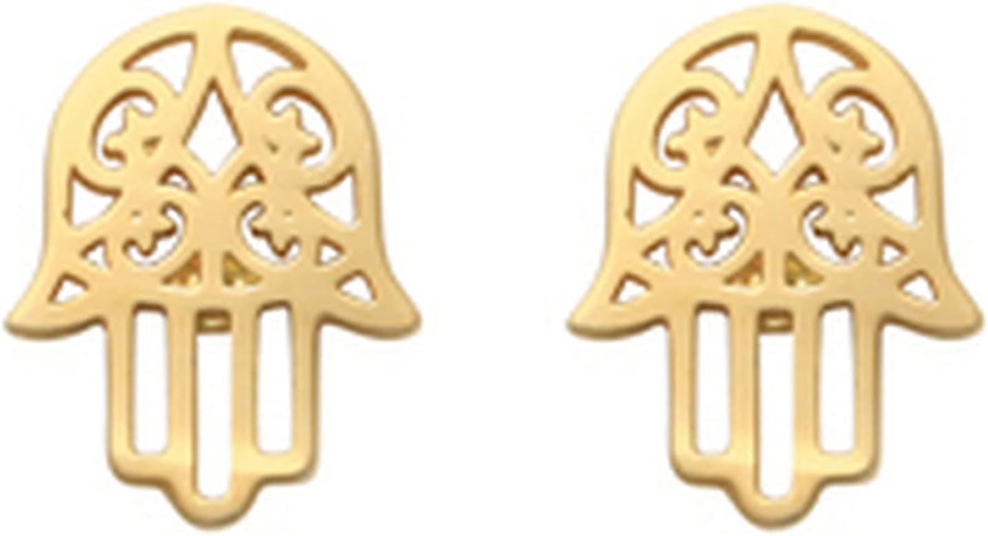 14K Yellow Gold Filigree Hamsa Stud Earrings for Women