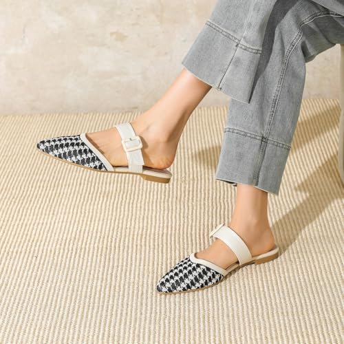 Image of Pointed Toe Mules for Women Flats,Slip On Mules Backless,Wide Width Mules,Mule Slides Flats Sandals