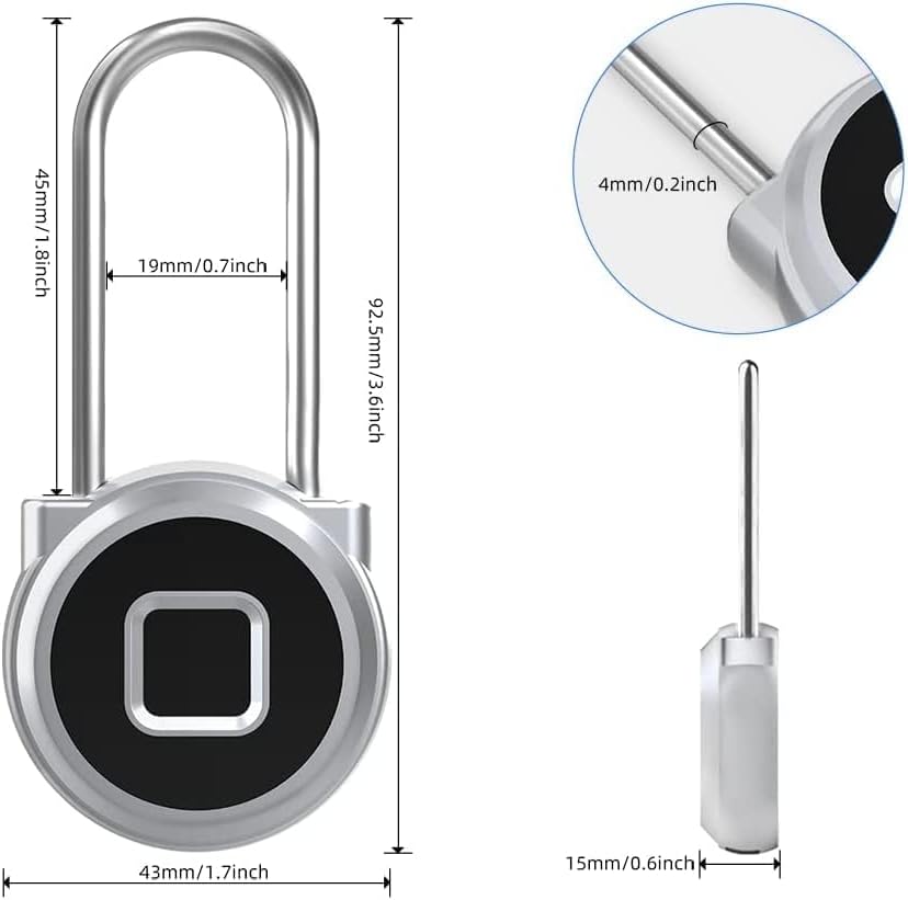 Detailed dimensions of the eLinkSmart Fingerprint Padlock