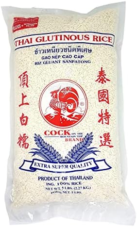 Thai Sanpatong Glutinous Sticky Rice Extra Super Quality Cock Brand 5 lbs.