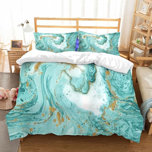 NIOYNJIS Ropa de Cama. Cubierta de Gran Comodidad,Hecha de algodón 100% Suave y Delicado,Muy amigable con la Piel,Colores mármol Turquesa y Dorado sobre un Papel Blanco.,178x208cm