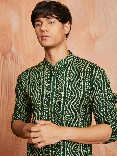 Image of VASTRAMAY Men's Cotton Bandhani Printed Kurta - Stylish Ethnic Wear for Festive & Occasions