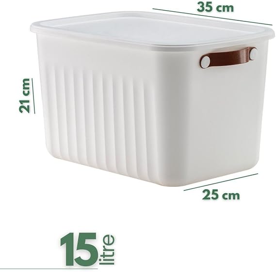 Deconox 1 Organizer Box with Lid, Decorative Storage Box, Organizer (35cm*25cm*22cm) WHITE 15 LITERS