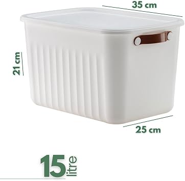 Deconox 1 Organizer Box with Lid, Decorative Storage Box, Organizer (35cm*25cm*22cm) WHITE 15 LITERS