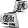 Pair of Headlight Assembly Set Chrome Housing/Clear Corner Compatible with Ford Expedition 07-14