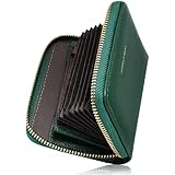 [Pomelo Best] クレジットカードケース カード入れ 定期入れ スキミング防止 大容量 じゃばら メンズ 薄型 シンプル (小銭れ付き ダークグリーン)