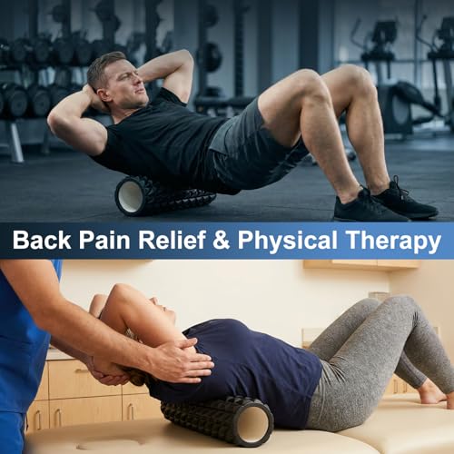 Foam Roller Set for Back Pain and Muscle Recovery Deep Tissue Relief Kit with Muscle Roller Stick Massage Ball Resistance Bands for Pilates Yoga Exercise Portable for Travel Medium-Density (Black) - Image 3