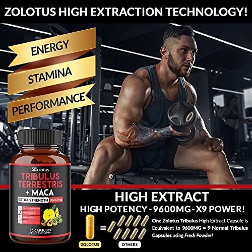 Premium Tribulus Terrestris + Maca, 9600Mg Per Capsule, 3 Months Supply, Highest Potency With Ashwagndha, Panax Ginseng, Boost Energy, Mood, Stamina & Performance, For Men & Women #TOP4