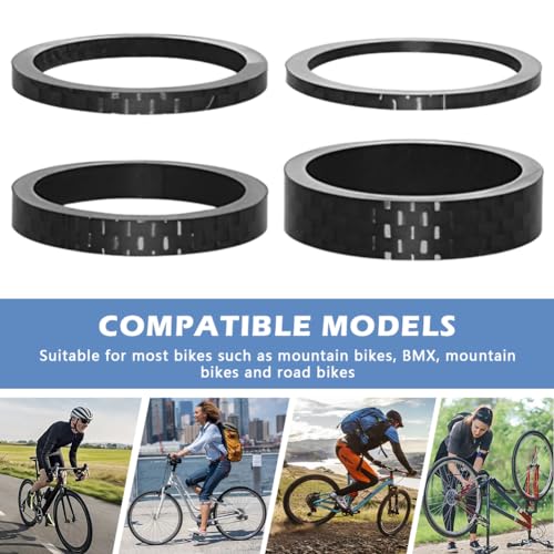 EMVANV 8pcs Bicycle Stem Spacers, Carbon Fiber Road Bicycle Headset Spacer Bike Front Fork Stem Spacers Professional Cycling Accessories 2/3/5/8mm(Black)