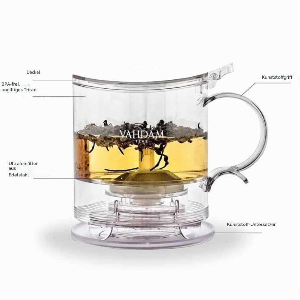 VAHDAM, Teekanne für losen Tee mit integriertem Tassennetzsieb | 474 ml | BPA-frei | Tropffreies Design | Ideal für heißen & kalten Tee