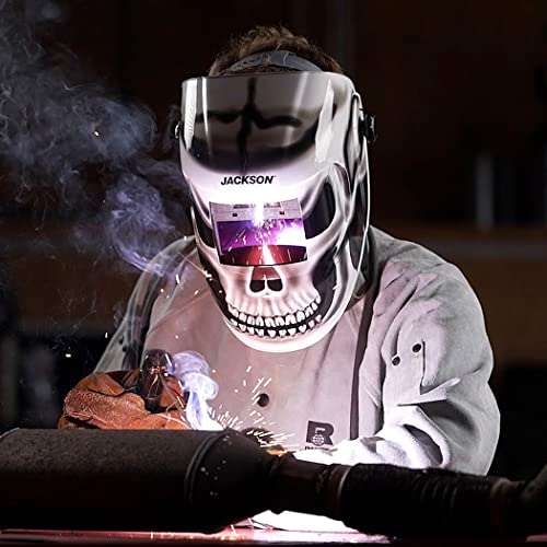 Jackson Safety Premium Auto Darkening Welding Helmet 3/10 Shade Range, 1/1/1/1 Optical Clarity, 1/30,000 Sec. Response Time, 370 Speed Dial Headgear, Gray Matter Graphics, Black/Grey/White, 47102 #TOP5