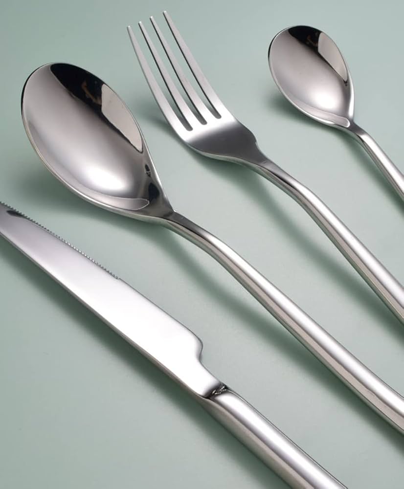 シルバー製スプーンとナイフセット Amazon｜6人用モダンなシルバーウェアセット 繊細な18/10