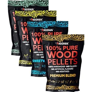 Kona All-Purpose Wood Pellets Variety Pack, Intended for Ninja Woodfire Outdoor Grill, Hickory, Oak, Premium Blend & Sweetwood Blend, 4, 2 lb Resealable Bags