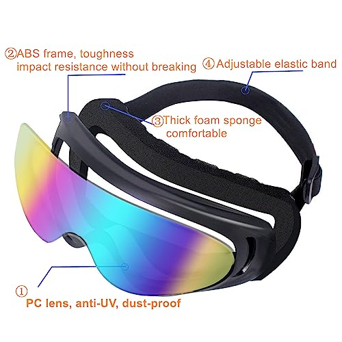 Image of LJDJ Motorcycle Goggles,2 Pack Dirt Bike ATV Motocross Riding Hiking Protective with 2 Pack Neck Breathable Bandana Mask (Black Frame /Multicolor Lens)