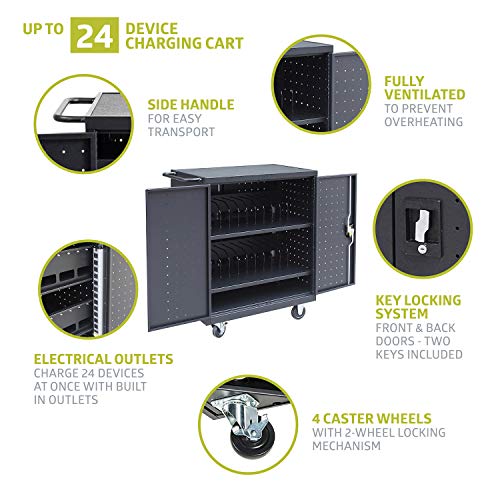 Pearington 24 Device Mobile Charging and Storage Cart for iPads, Chromebooks and Laptop Computers, Up to 15-Inch Screen Size, Surge Protection, Front & Back Access Locking Cabinet - Thumbnail 4